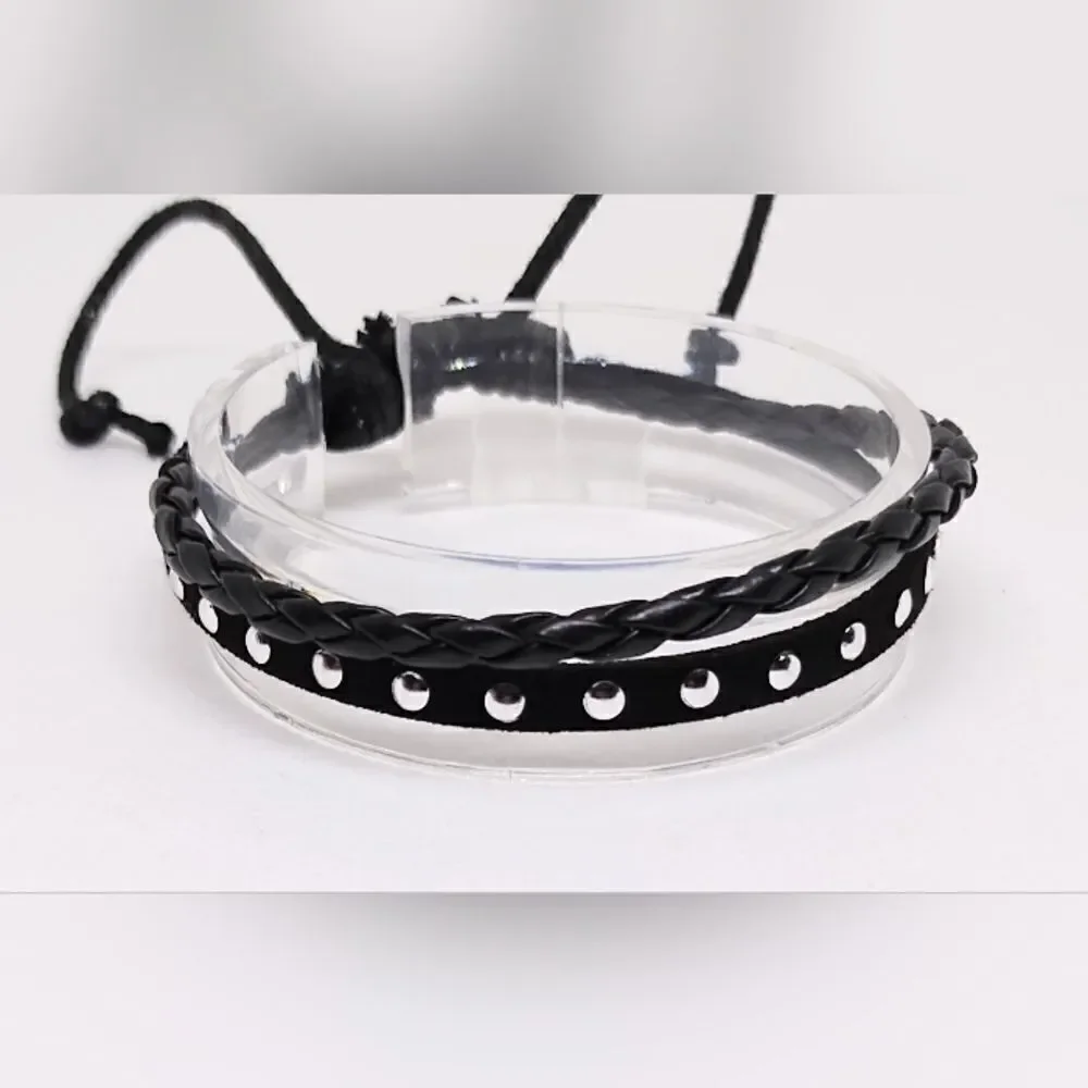Men's bracelet‎ leather layered black new e32